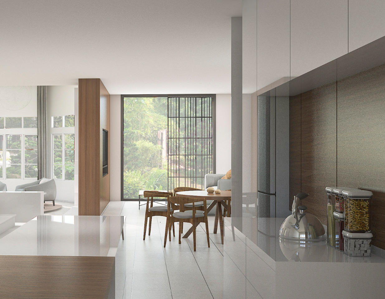 Bright modern open-plan kitchen and dining room
